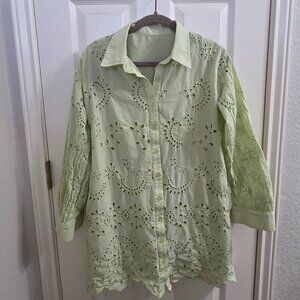 Pre-loved Eyelet Lace Dress Button Down Shirt Mini Dress